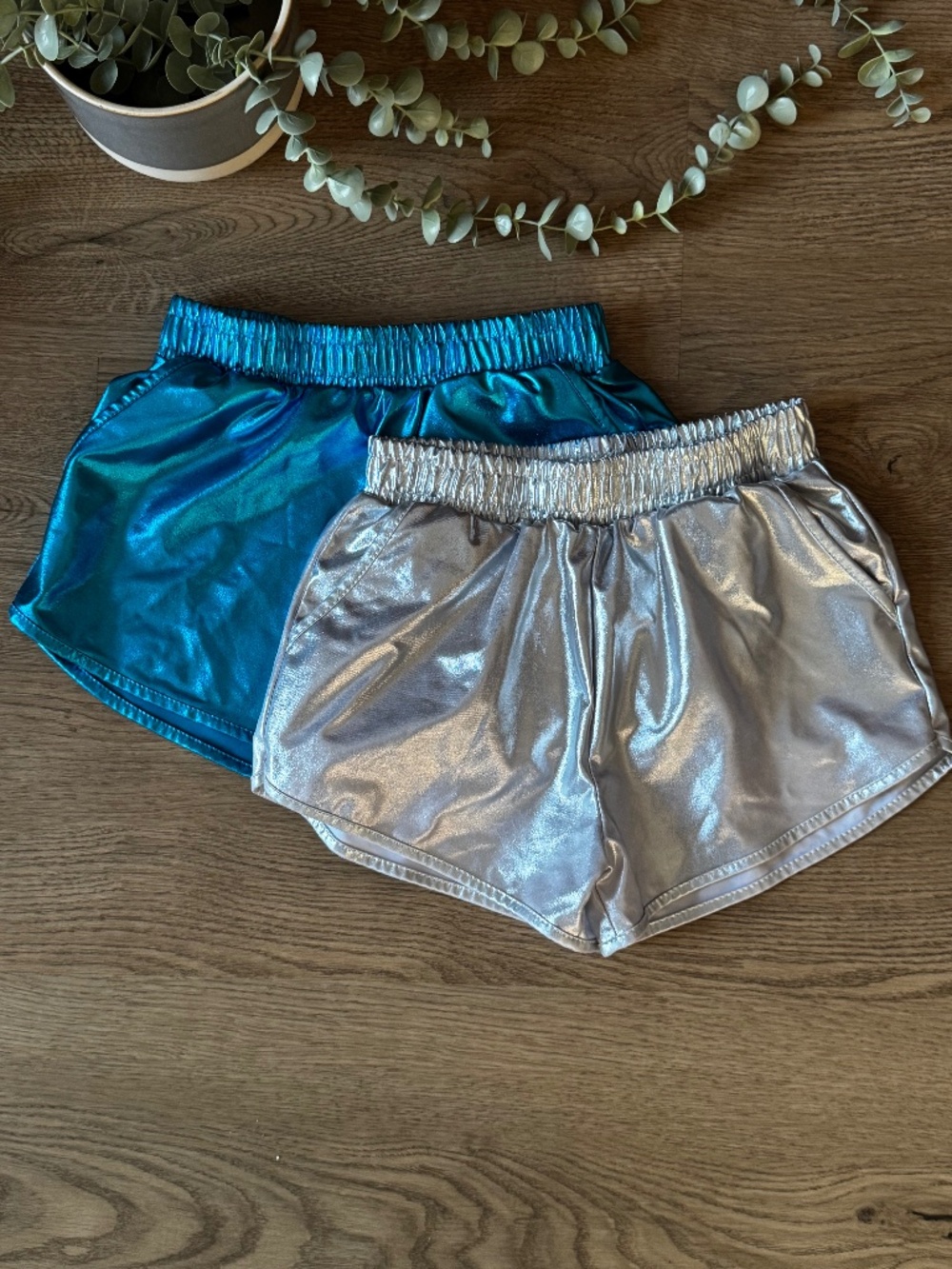 Metallic Athletic Running Shorts Blue & Silver Girls Size 10 Bundle Festival Dan